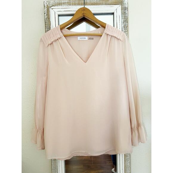 Calvin Klein Blush Pink V Neck Blouse Medium - Picture 1 of 7